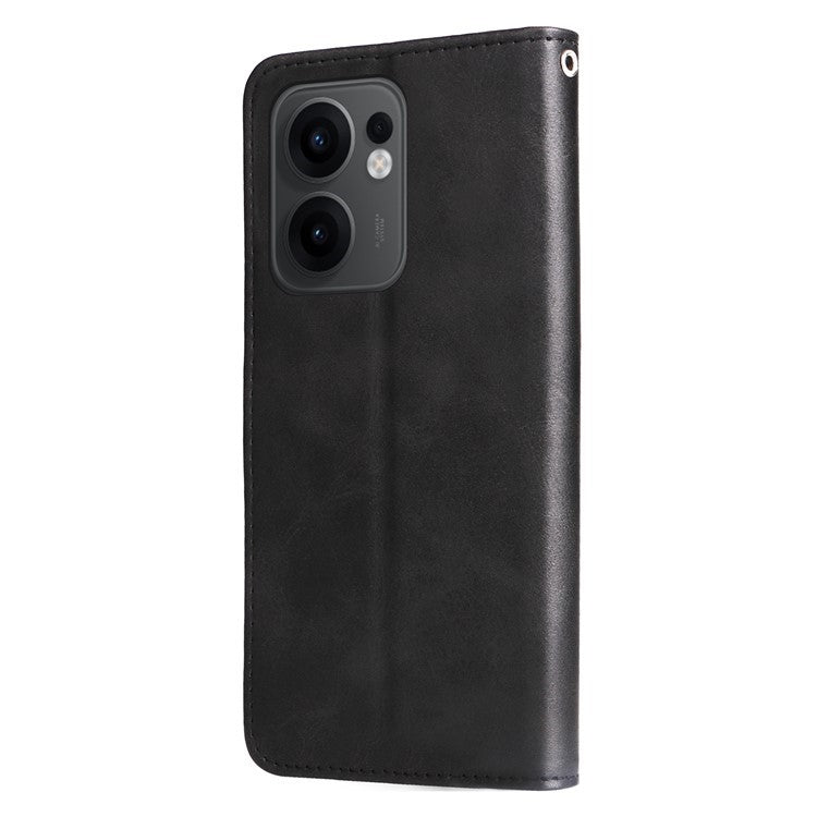 For Oppo Reno13 F 5G Stand Case Lucky Deer Imprinted Magnetic Closure Leather Wallet Phone Cover - Black