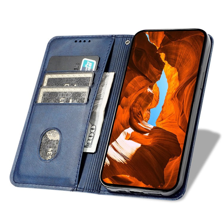 For Oppo Reno13 F 5G Stand Case Lucky Deer Imprinted Magnetic Closure Leather Wallet Phone Cover - Blue