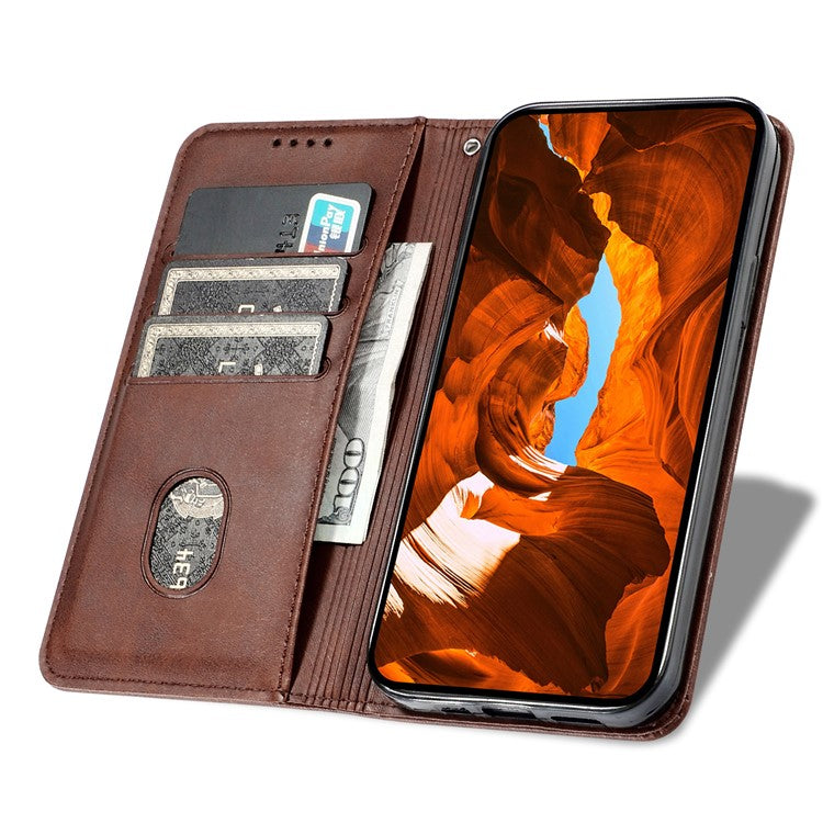 For Oppo Reno13 F 5G Stand Case Lucky Deer Imprinted Magnetic Closure Leather Wallet Phone Cover - Brown