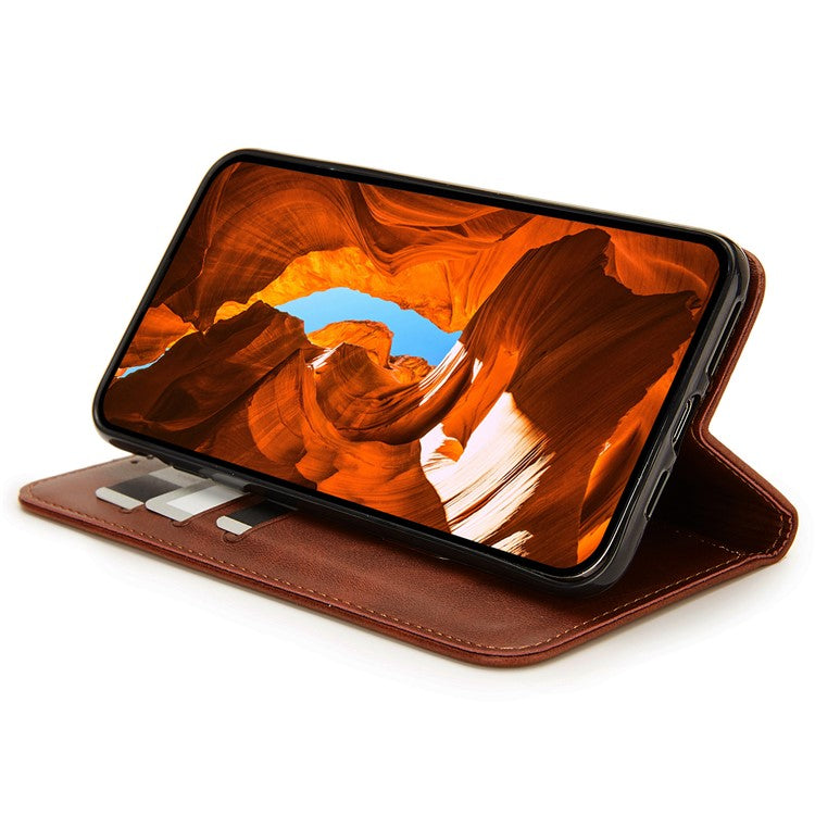 For Oppo Reno13 F 5G Stand Case Lucky Deer Imprinted Magnetic Closure Leather Wallet Phone Cover - Brown