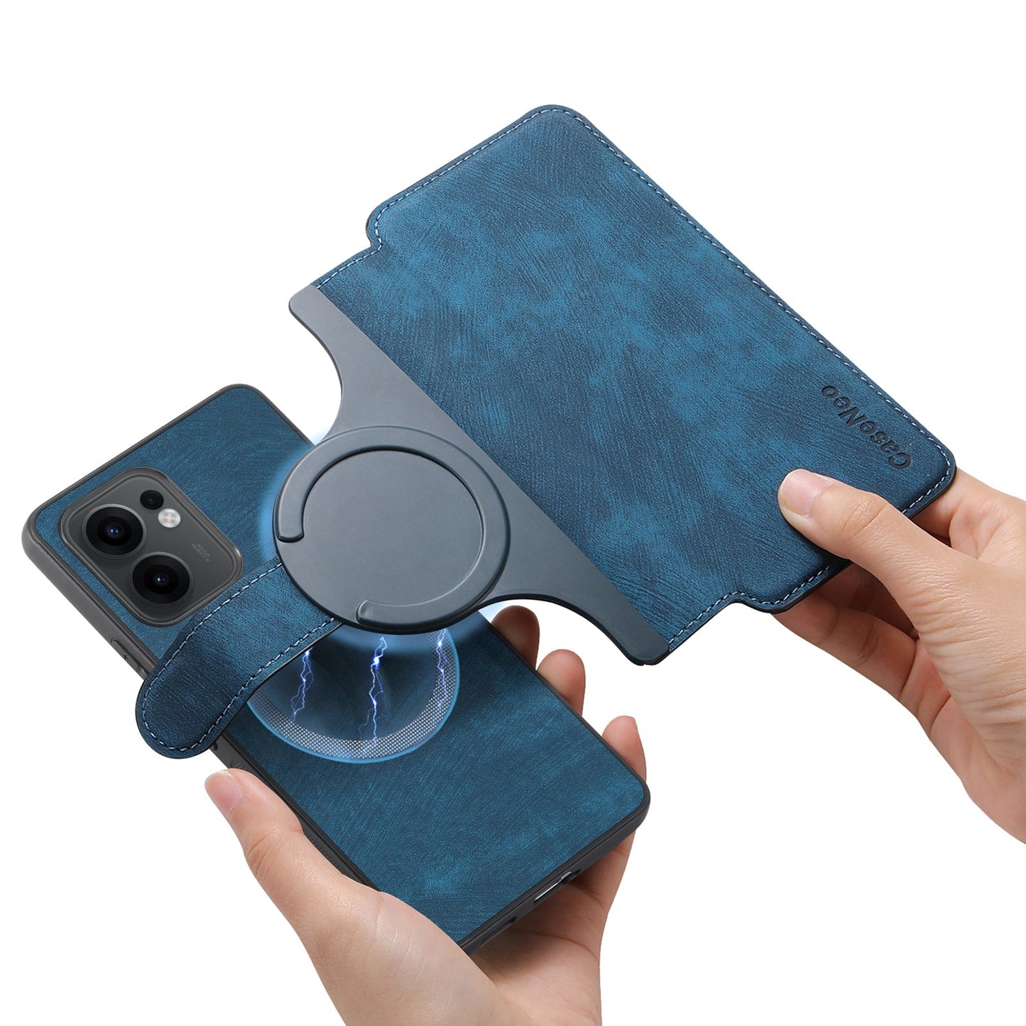 For Oppo Reno13 F 5G Magnetic Case CASENEO Detachable Leather Phone Wallet Cover - Dark Blue