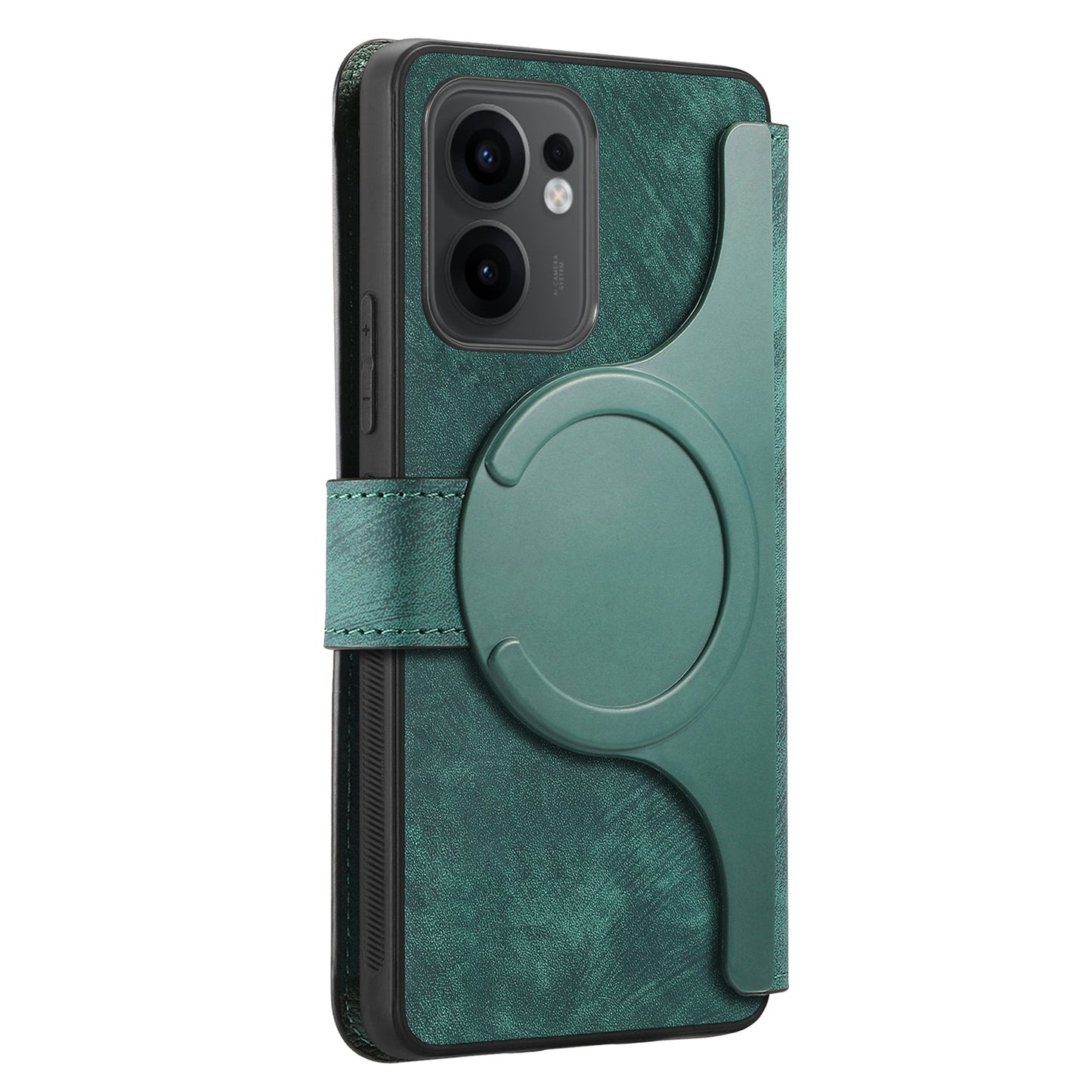 For Oppo Reno13 F 5G Magnetic Case CASENEO Detachable Leather Phone Wallet Cover - Green