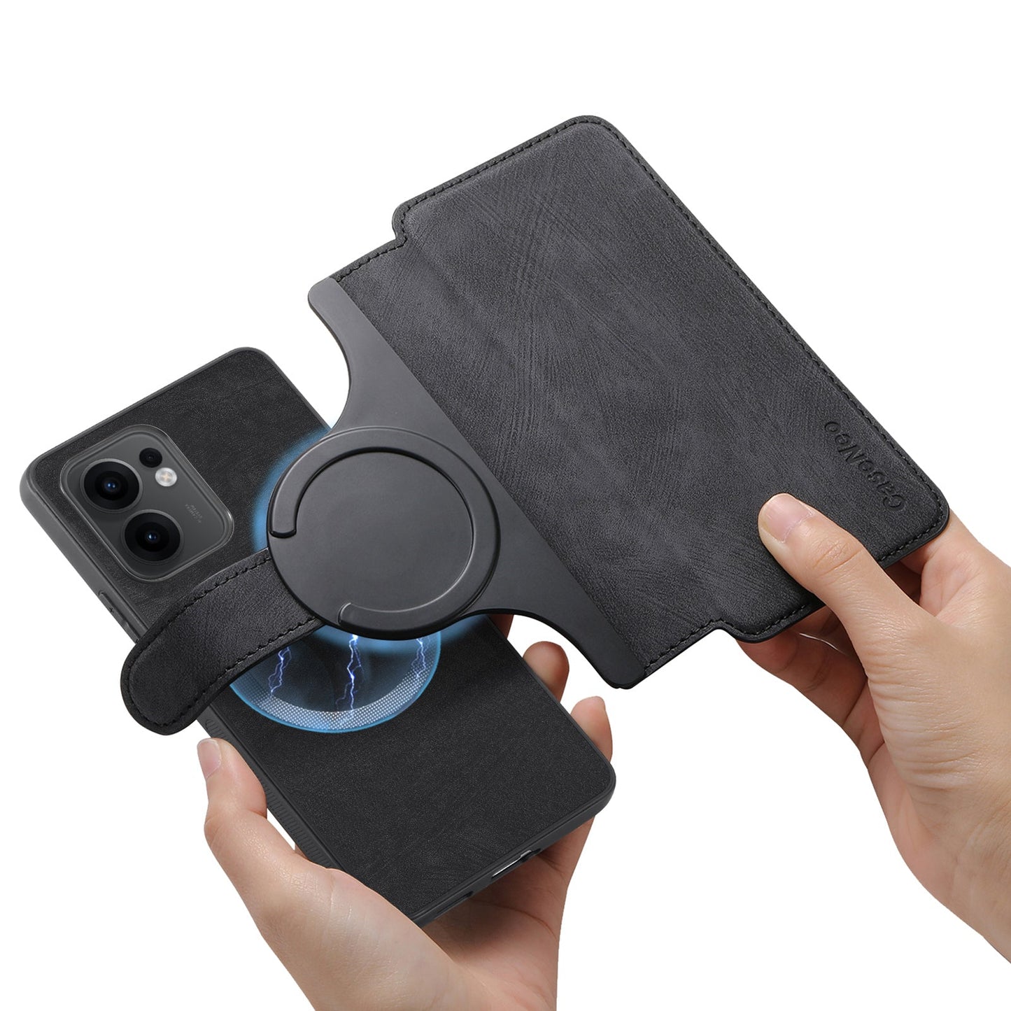 For Oppo Reno13 F 5G Magnetic Case CASENEO Detachable Leather Phone Wallet Cover - Black