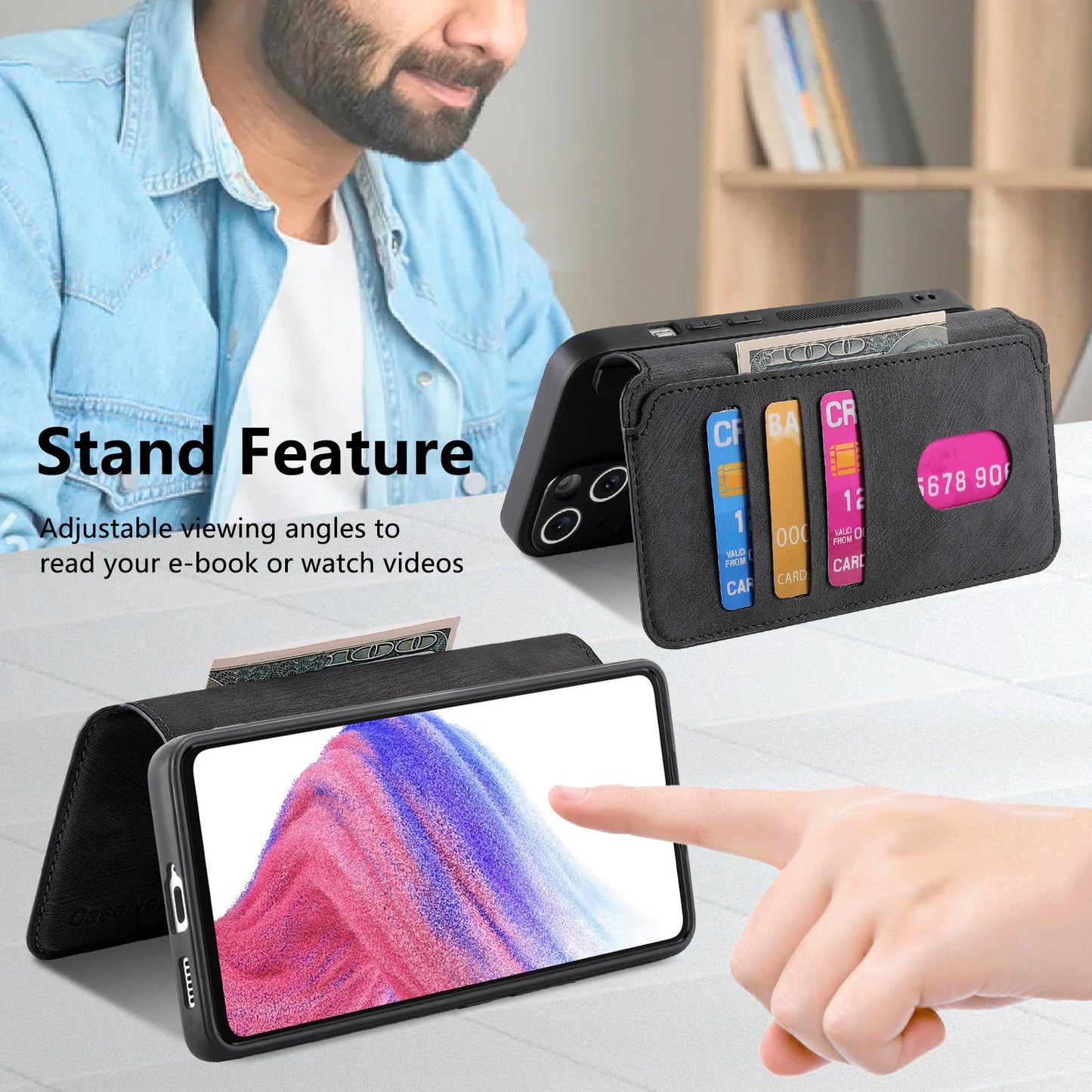 For Oppo Reno13 F 5G Magnetic Case CASENEO Detachable Leather Phone Wallet Cover - Black