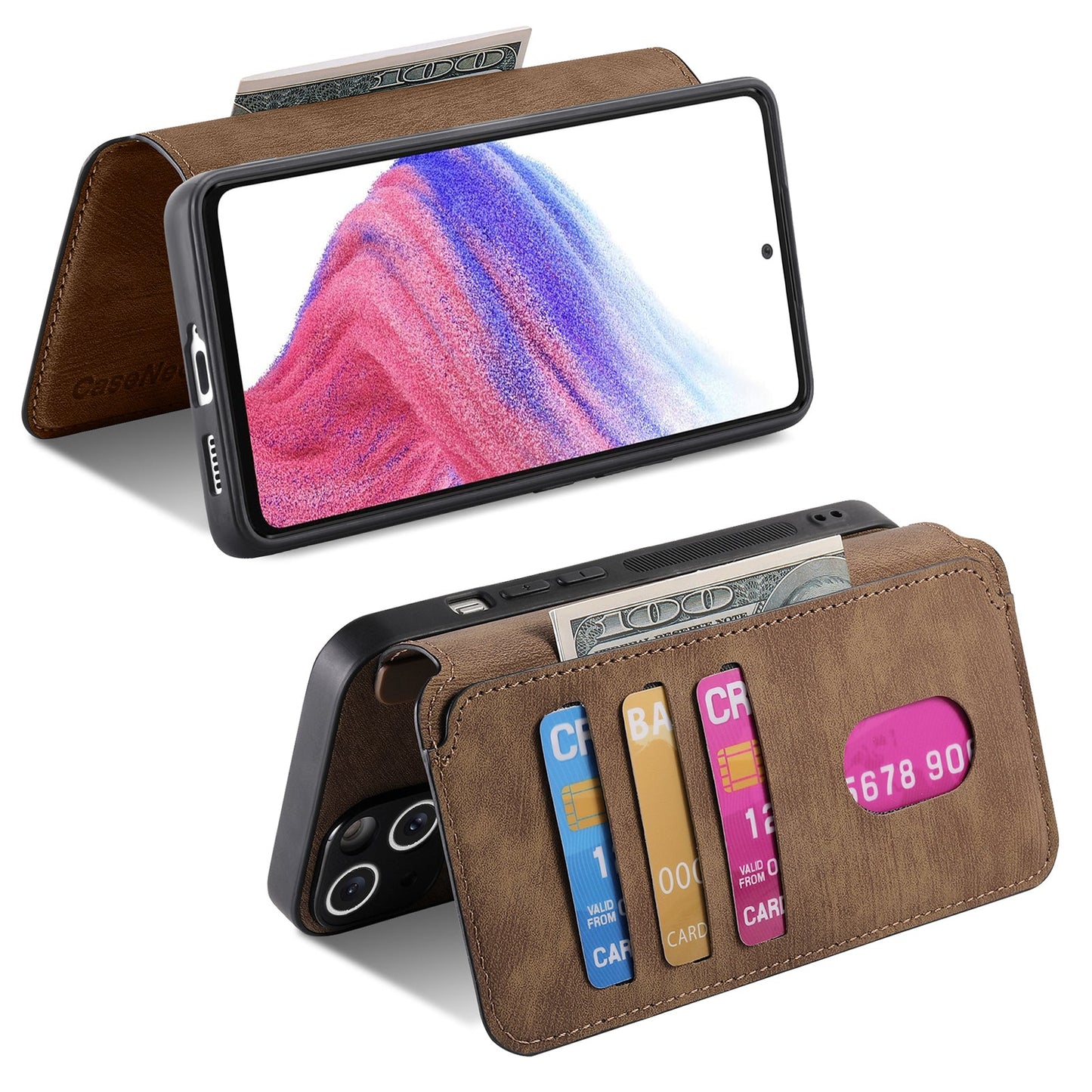 For Oppo Reno13 F 5G Magnetic Case CASENEO Detachable Leather Phone Wallet Cover - Brown