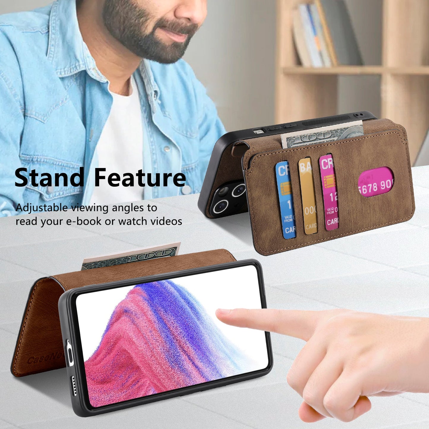 For Oppo Reno13 F 5G Magnetic Case CASENEO Detachable Leather Phone Wallet Cover - Brown