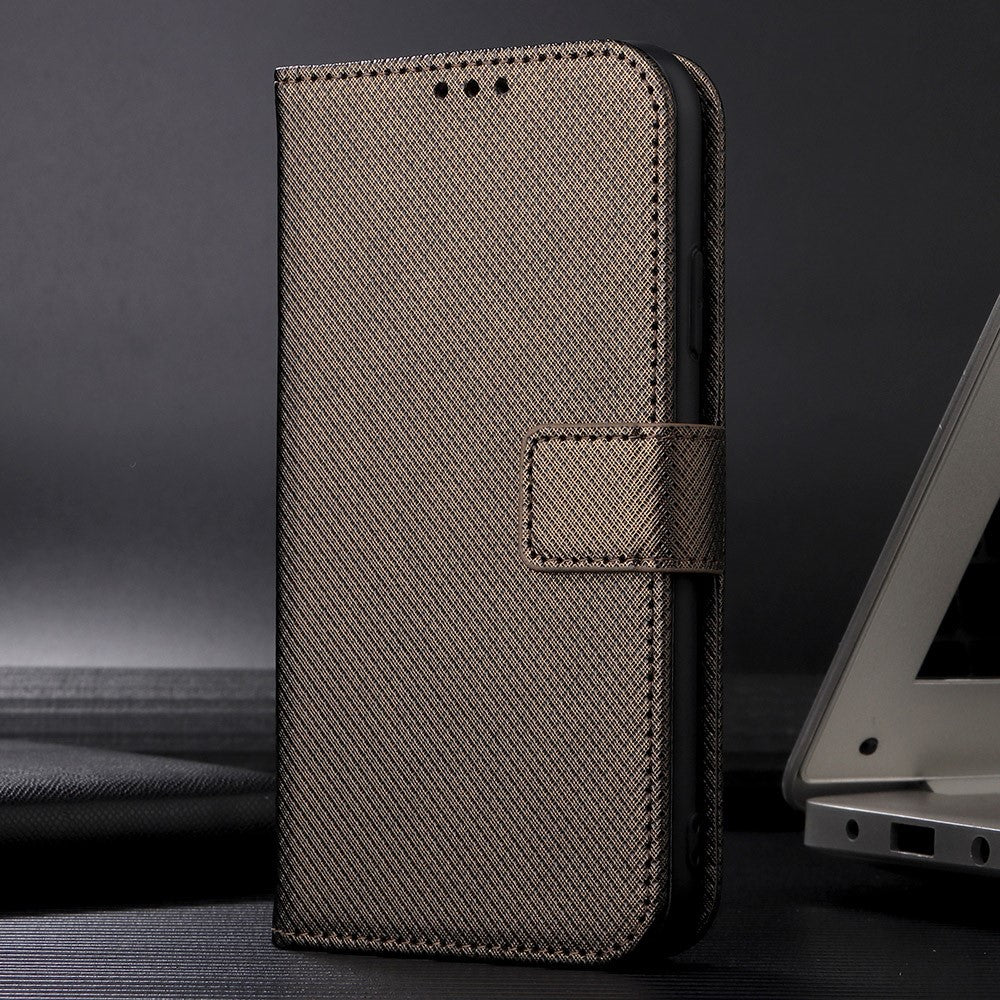 For Oppo K13 5G Leather Wallet Case with Strap Diamond Texture Phone Cover - Brown