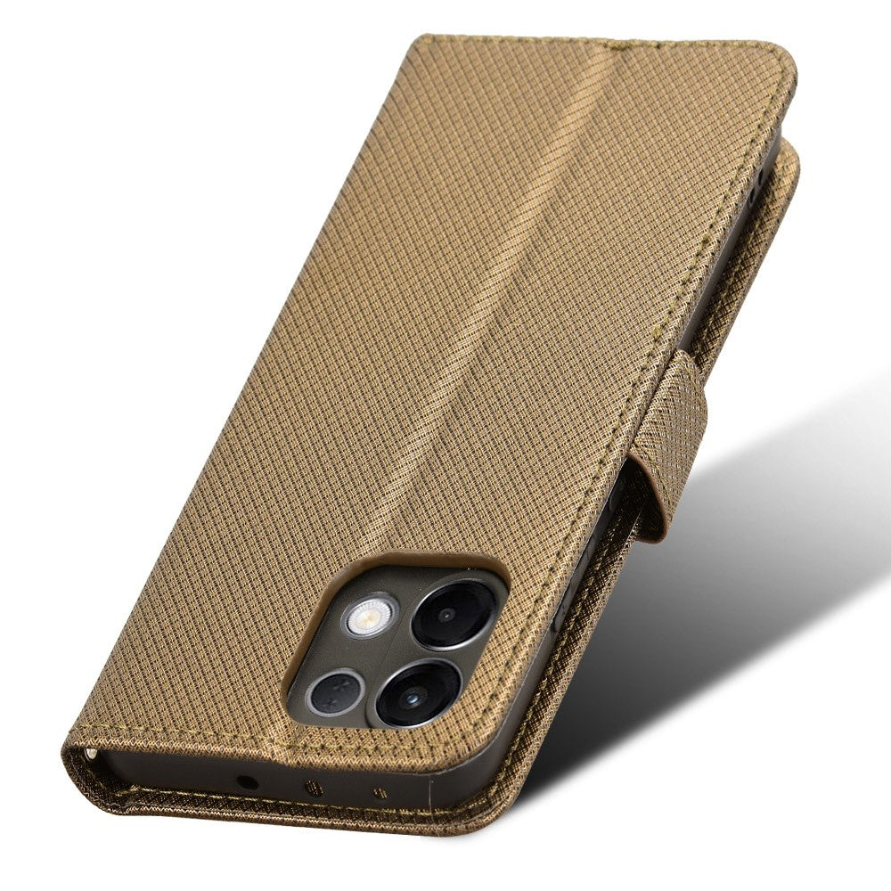 For Oppo K13 5G Leather Wallet Case with Strap Diamond Texture Phone Cover - Brown