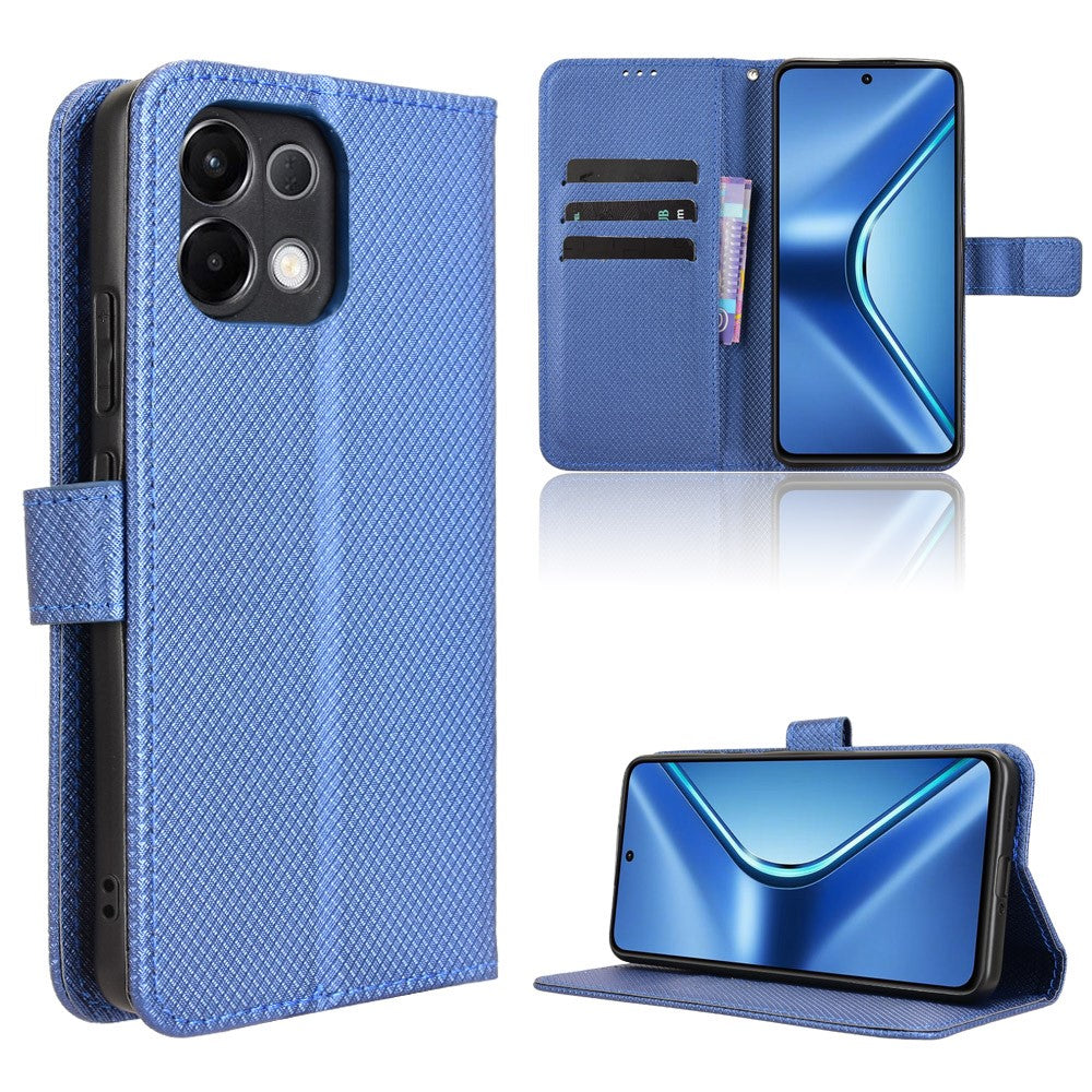 For Oppo K13 5G Leather Wallet Case with Strap Diamond Texture Phone Cover - Blue