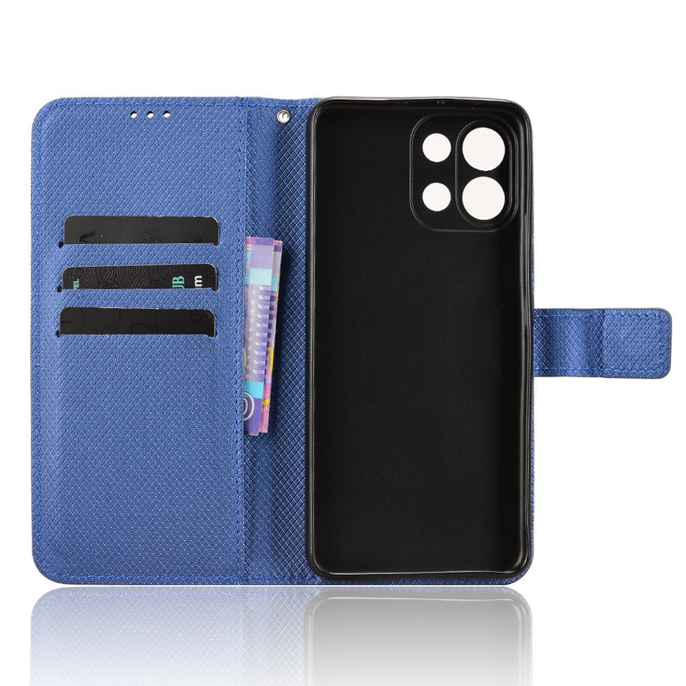 For Oppo K13 5G Leather Wallet Case with Strap Diamond Texture Phone Cover - Blue