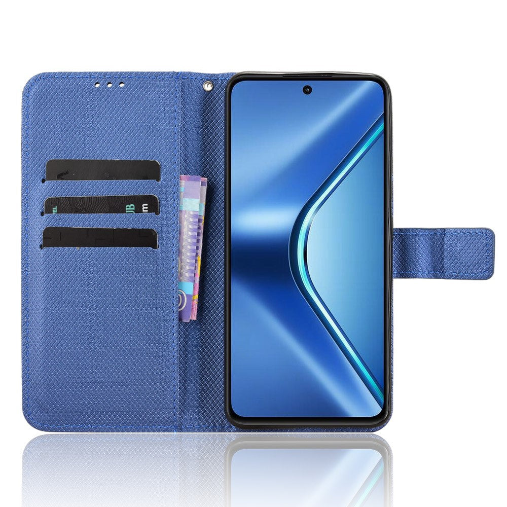For Oppo K13 5G Leather Wallet Case with Strap Diamond Texture Phone Cover - Blue