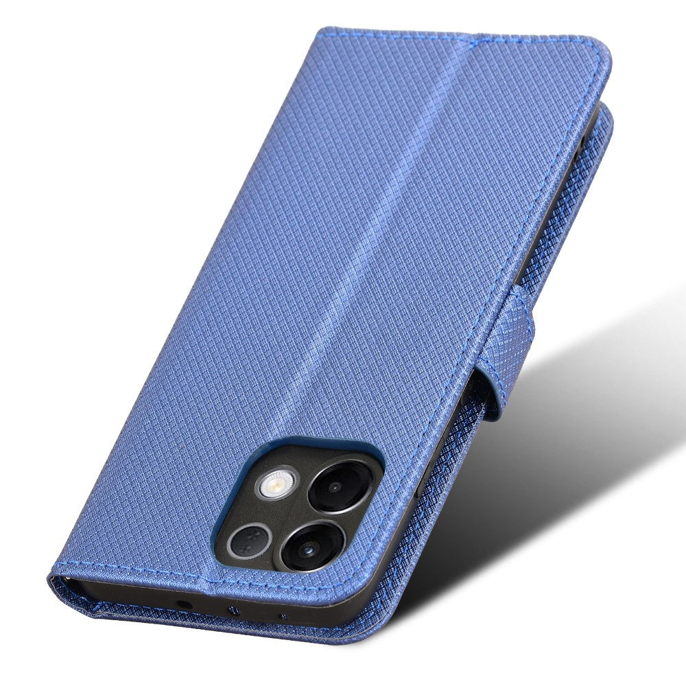 For Oppo K13 5G Leather Wallet Case with Strap Diamond Texture Phone Cover - Blue