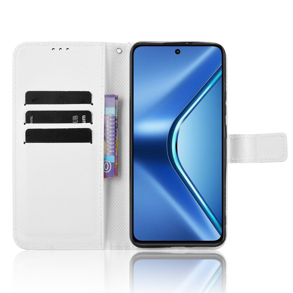 For Oppo K13 5G Leather Wallet Case with Strap Diamond Texture Phone Cover - White