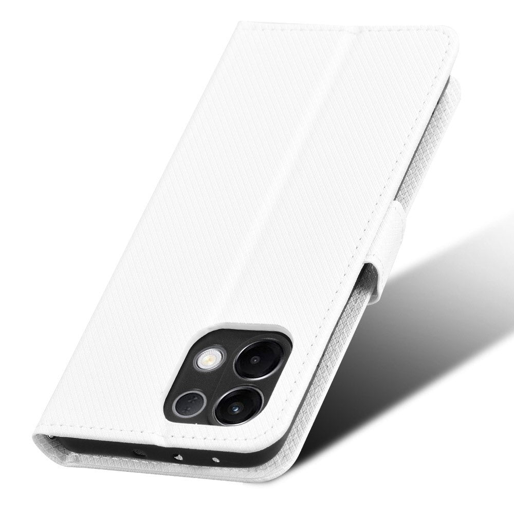 For Oppo K13 5G Leather Wallet Case with Strap Diamond Texture Phone Cover - White