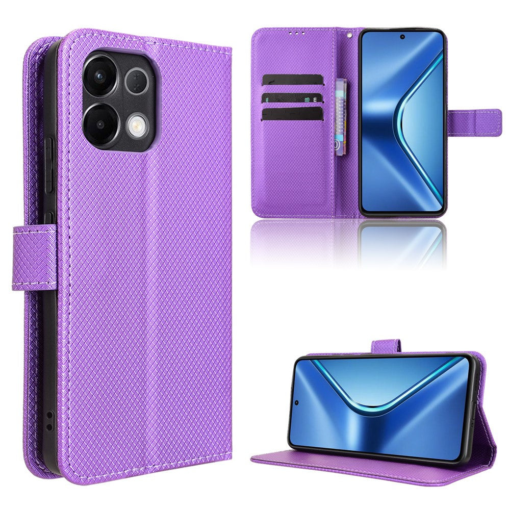 For Oppo K13 5G Leather Wallet Case with Strap Diamond Texture Phone Cover - Purple