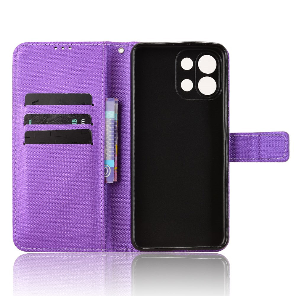 For Oppo K13 5G Leather Wallet Case with Strap Diamond Texture Phone Cover - Purple