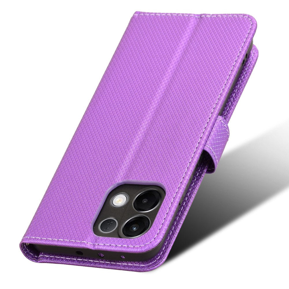For Oppo K13 5G Leather Wallet Case with Strap Diamond Texture Phone Cover - Purple