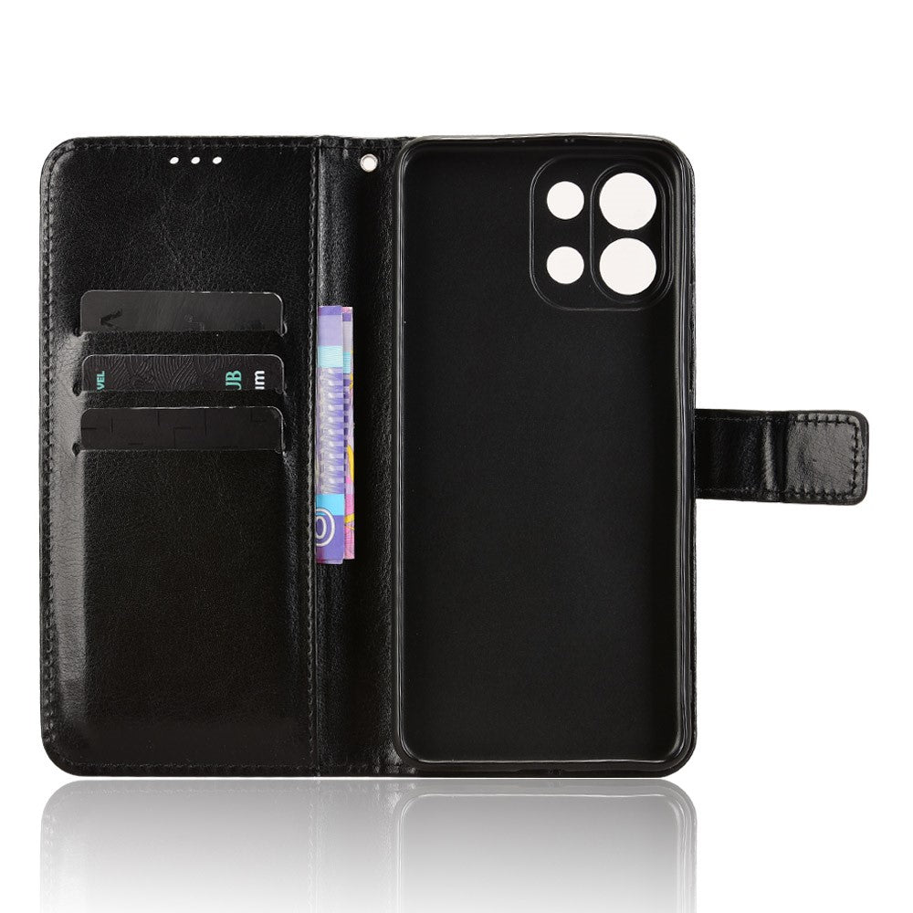 For Oppo K13 5G PU Leather Case with Strap Crazy Horse Texture Phone Wallet Cover - Black