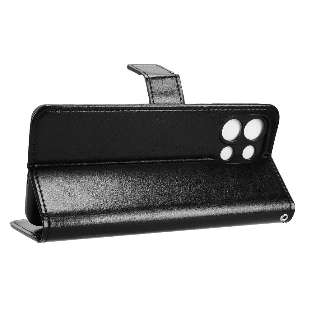 For Oppo K13 5G PU Leather Case with Strap Crazy Horse Texture Phone Wallet Cover - Black