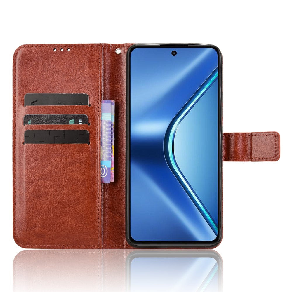 For Oppo K13 5G PU Leather Case with Strap Crazy Horse Texture Phone Wallet Cover - Brown