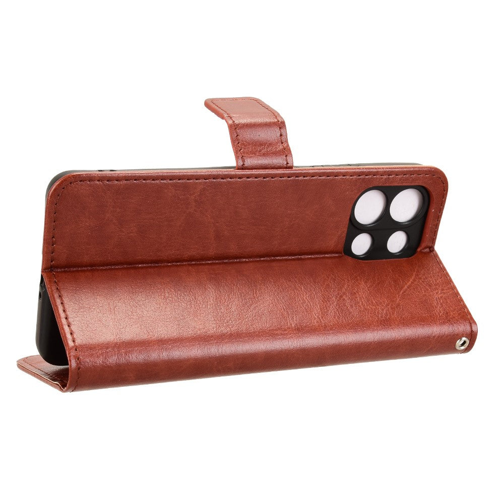 For Oppo K13 5G PU Leather Case with Strap Crazy Horse Texture Phone Wallet Cover - Brown