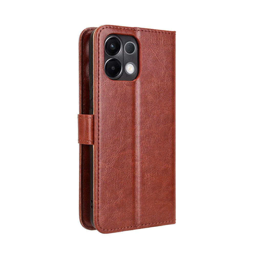 For Oppo K13 5G PU Leather Case with Strap Crazy Horse Texture Phone Wallet Cover - Brown