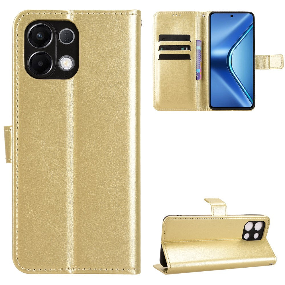For Oppo K13 5G PU Leather Case with Strap Crazy Horse Texture Phone Wallet Cover - Gold