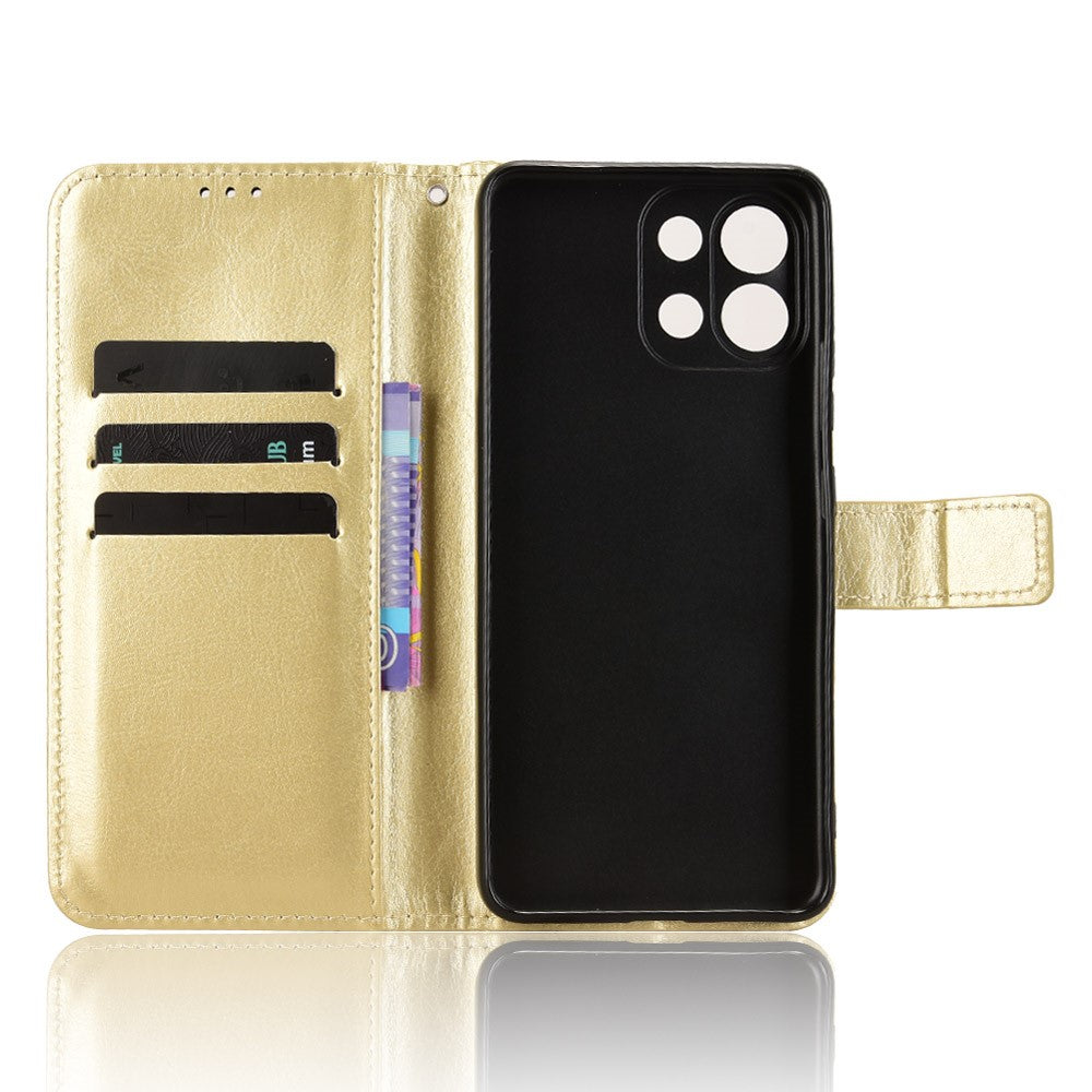 For Oppo K13 5G PU Leather Case with Strap Crazy Horse Texture Phone Wallet Cover - Gold