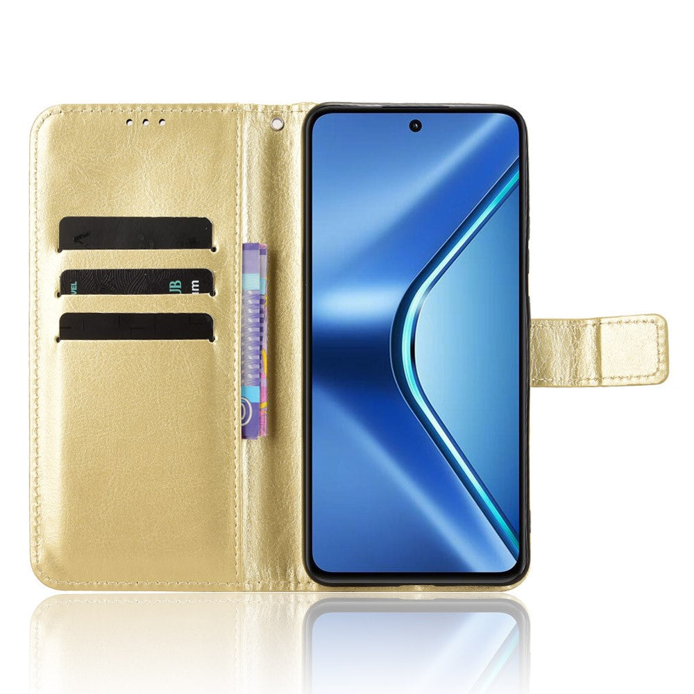 For Oppo K13 5G PU Leather Case with Strap Crazy Horse Texture Phone Wallet Cover - Gold