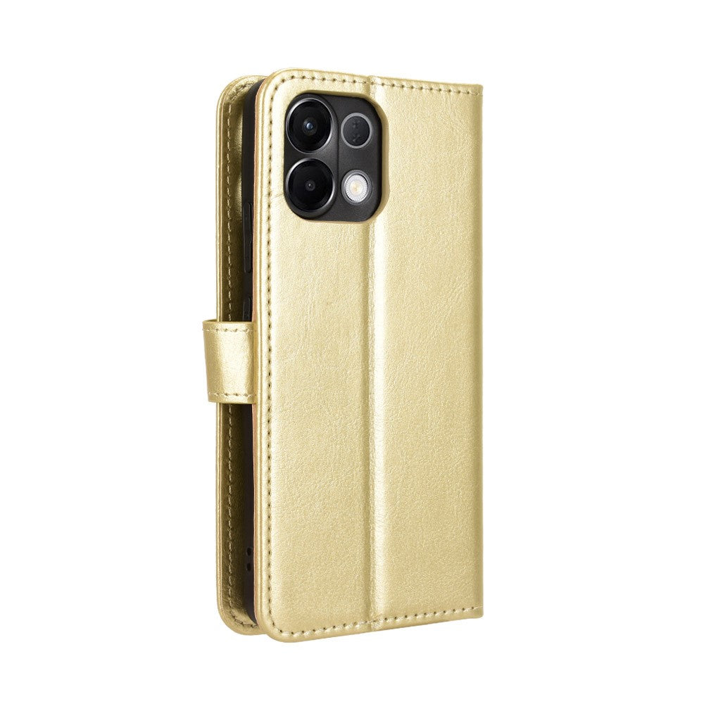 For Oppo K13 5G PU Leather Case with Strap Crazy Horse Texture Phone Wallet Cover - Gold