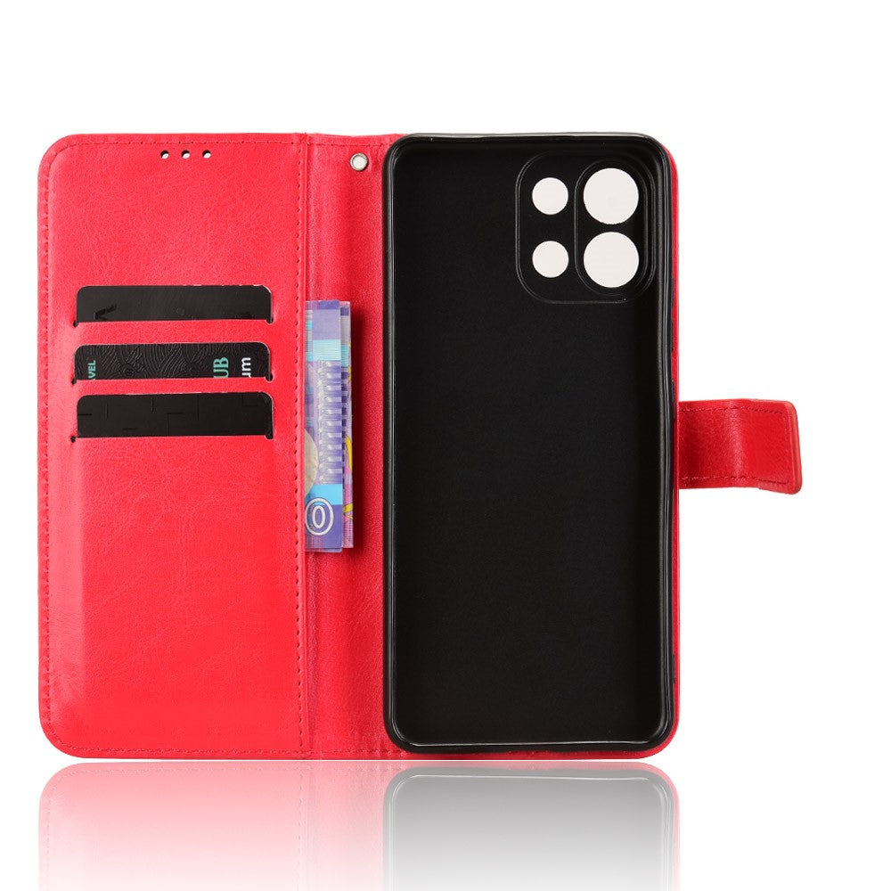 For Oppo K13 5G PU Leather Case with Strap Crazy Horse Texture Phone Wallet Cover - Red