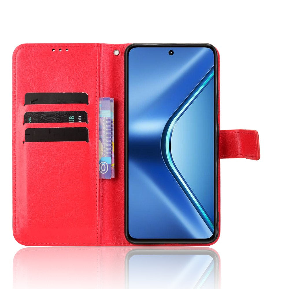 For Oppo K13 5G PU Leather Case with Strap Crazy Horse Texture Phone Wallet Cover - Red