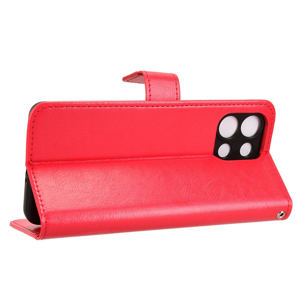 For Oppo K13 5G PU Leather Case with Strap Crazy Horse Texture Phone Wallet Cover - Red