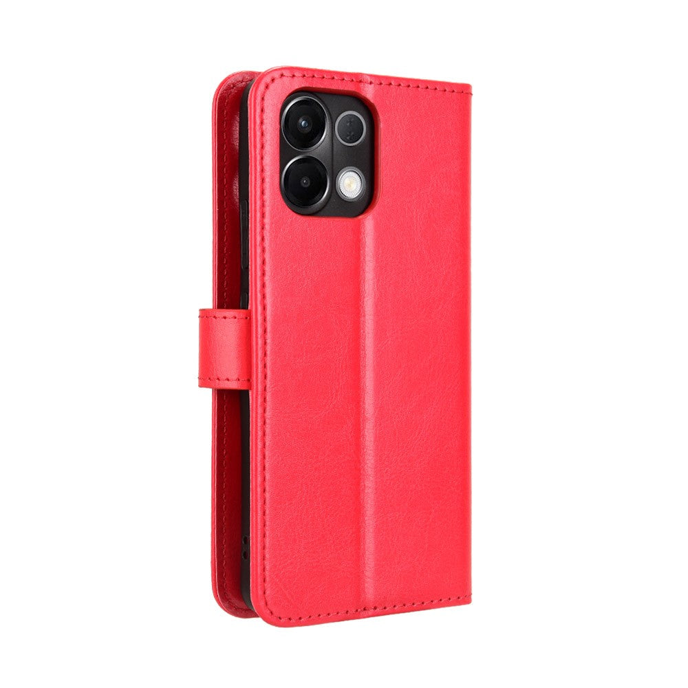 For Oppo K13 5G PU Leather Case with Strap Crazy Horse Texture Phone Wallet Cover - Red