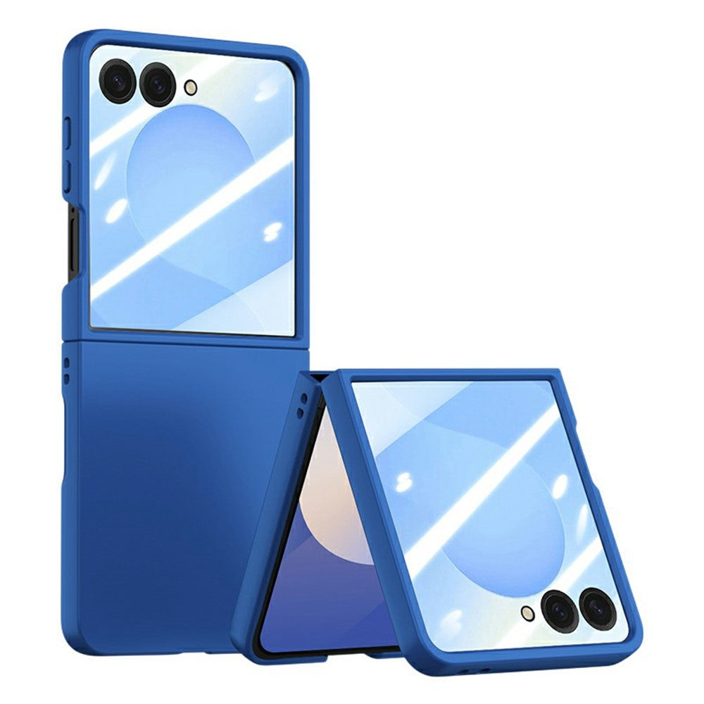For Samsung Galaxy Z Flip7 5G Case Large Window Hard PC Phone Cover with Small Screen Film - Dark Blue