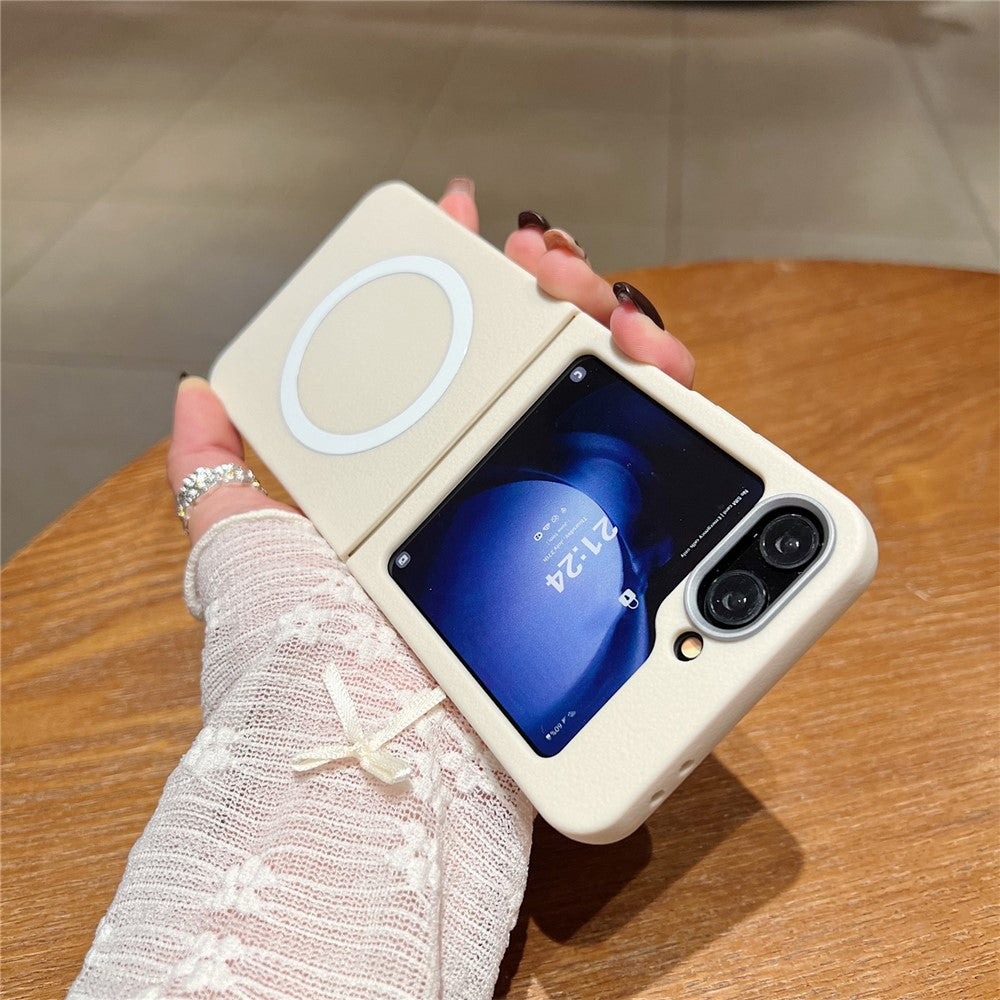 For Samsung Galaxy Z Flip7 FE 5G / Z Flip6 5G Phone Cases Leather Texture TPU Back Cover Support Wireless Charging - White