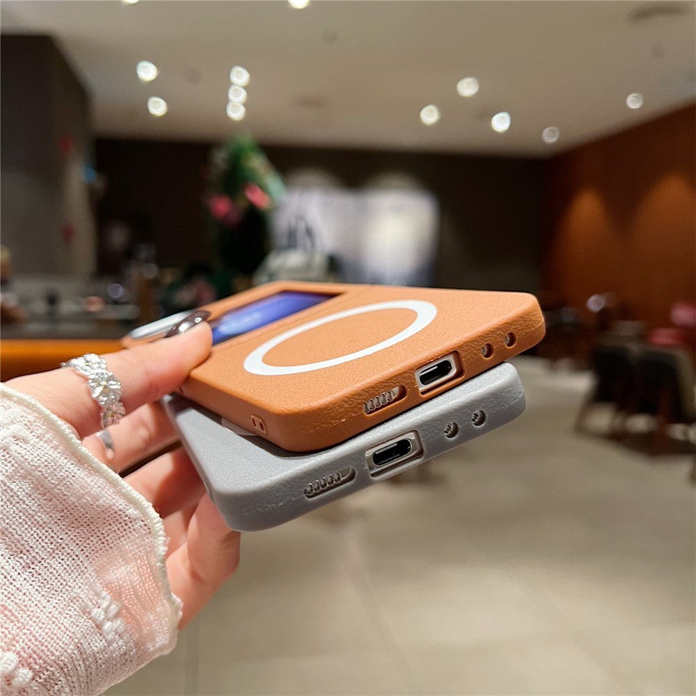 For Samsung Galaxy Z Flip7 FE 5G / Z Flip6 5G Phone Cases Leather Texture TPU Back Cover Support Wireless Charging - White