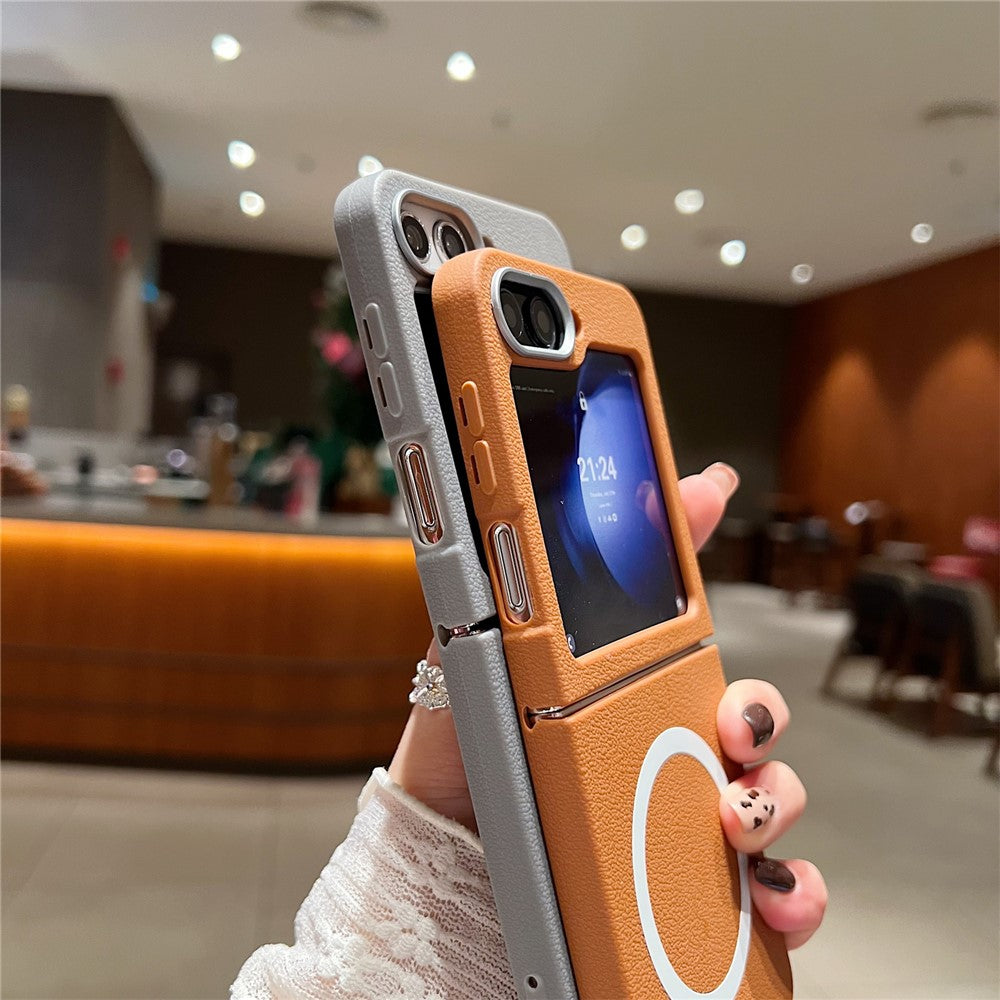 For Samsung Galaxy Z Flip7 FE 5G / Z Flip6 5G Phone Cases Leather Texture TPU Back Cover Support Wireless Charging - Grey