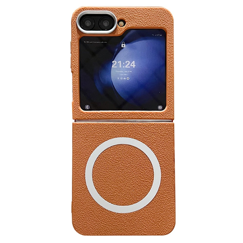 For Samsung Galaxy Z Flip7 FE 5G / Z Flip6 5G Phone Cases Leather Texture TPU Back Cover Support Wireless Charging - Brown