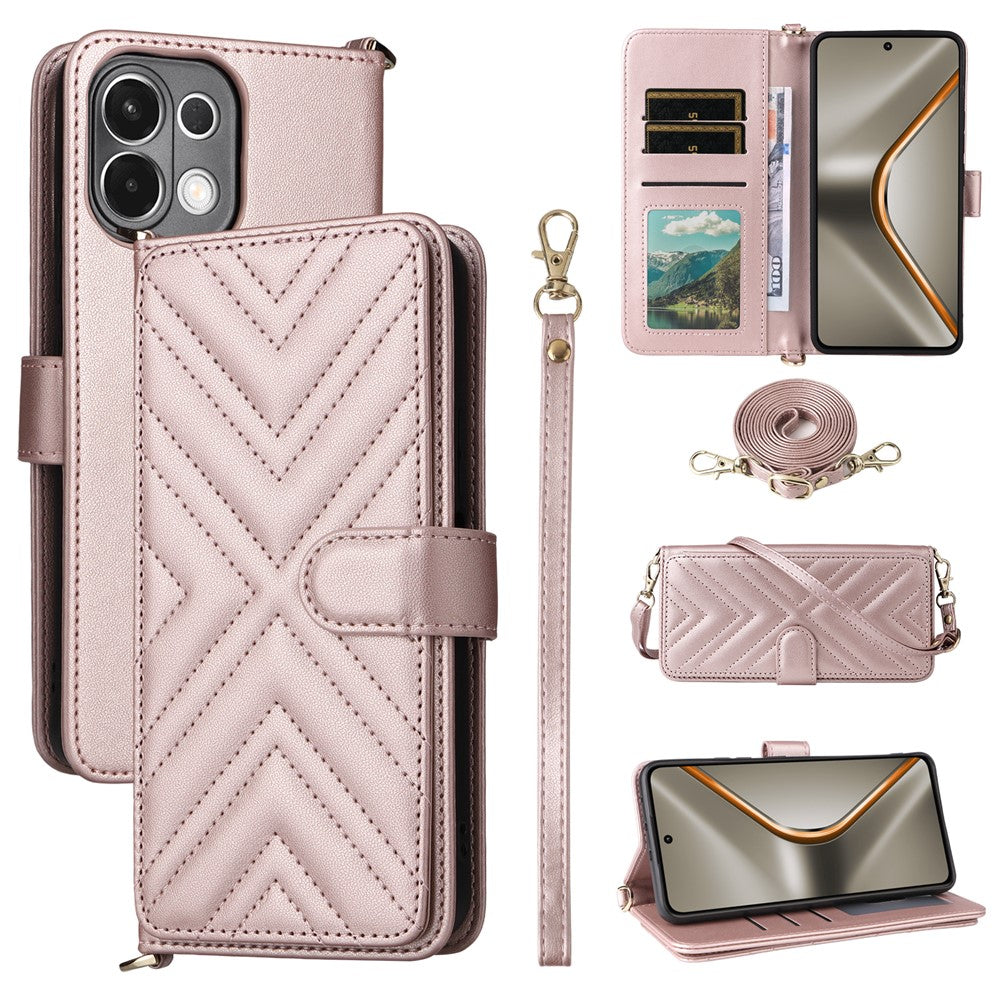 For Oppo K13 5G / K13x / K12s Case with Shoulder / Wrist Strap Leather Phone Cover Stand Wallet - Pink