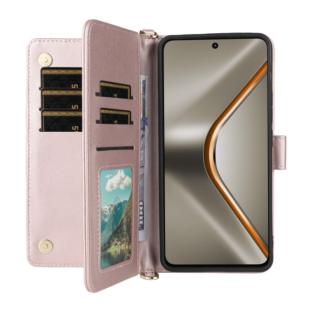 For Oppo K13 5G / K13x / K12s Case with Shoulder / Wrist Strap Leather Phone Cover Stand Wallet - Pink