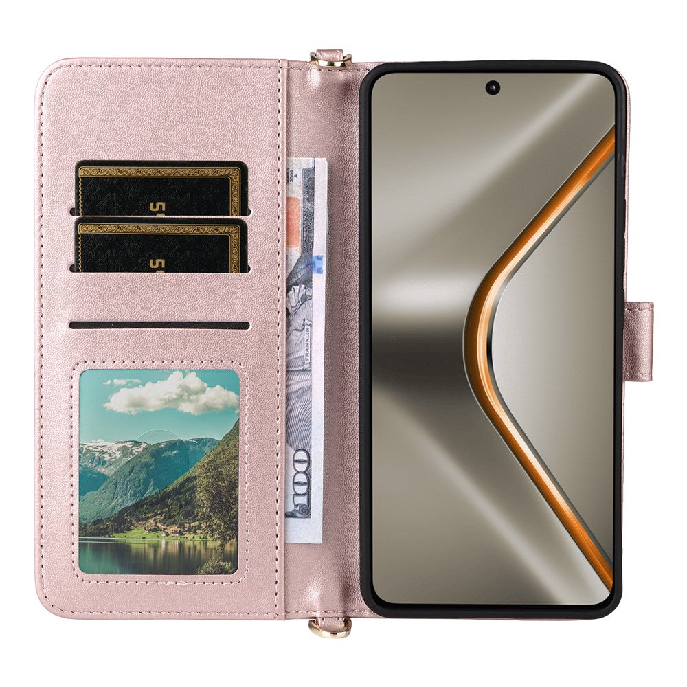 For Oppo K13 5G / K13x / K12s Case with Shoulder / Wrist Strap Leather Phone Cover Stand Wallet - Pink