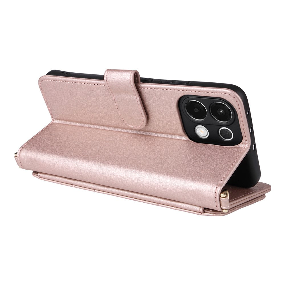 For Oppo K13 5G / K13x / K12s Case with Shoulder / Wrist Strap Leather Phone Cover Stand Wallet - Pink