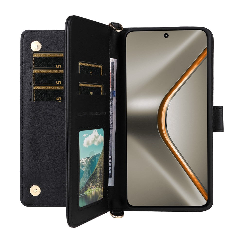 For Oppo K13 5G / K13x / K12s Case with Shoulder / Wrist Strap Leather Phone Cover Stand Wallet - Black