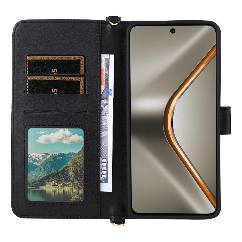 For Oppo K13 5G / K13x / K12s Case with Shoulder / Wrist Strap Leather Phone Cover Stand Wallet - Black