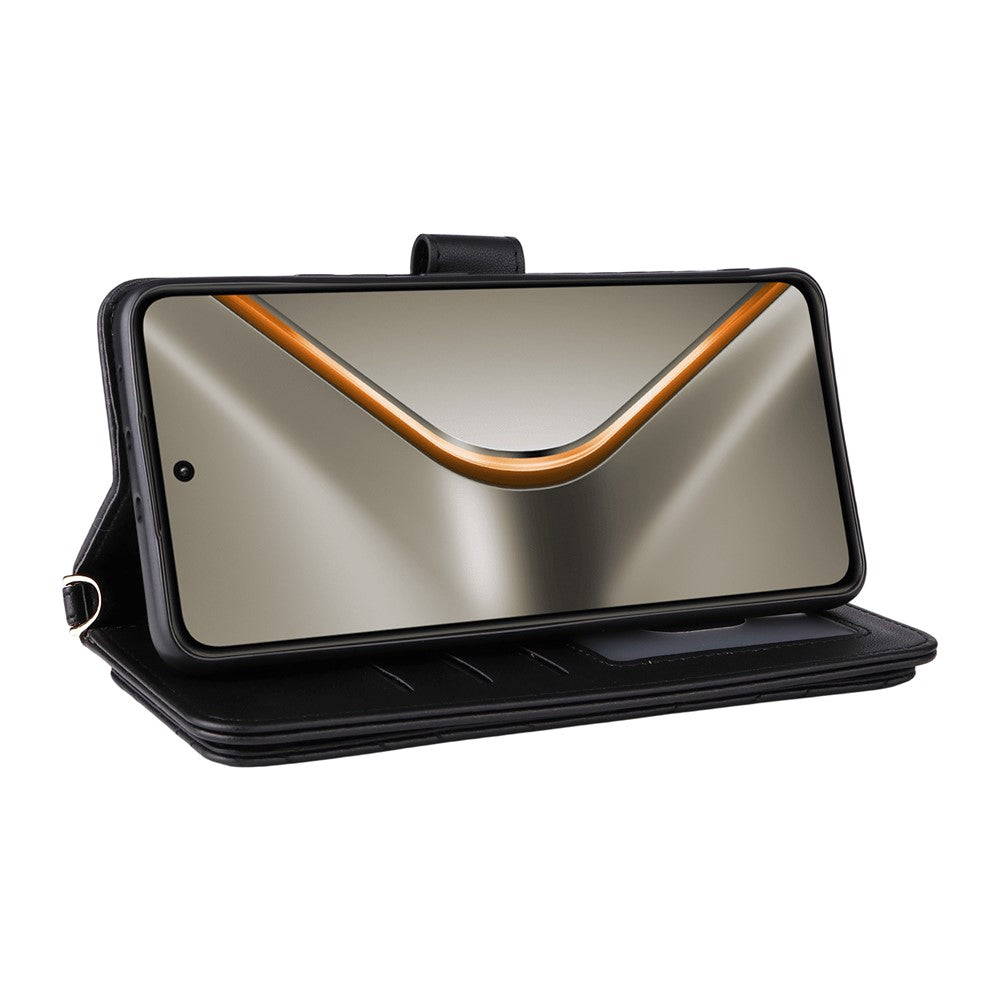 For Oppo K13 5G / K13x / K12s Case with Shoulder / Wrist Strap Leather Phone Cover Stand Wallet - Black