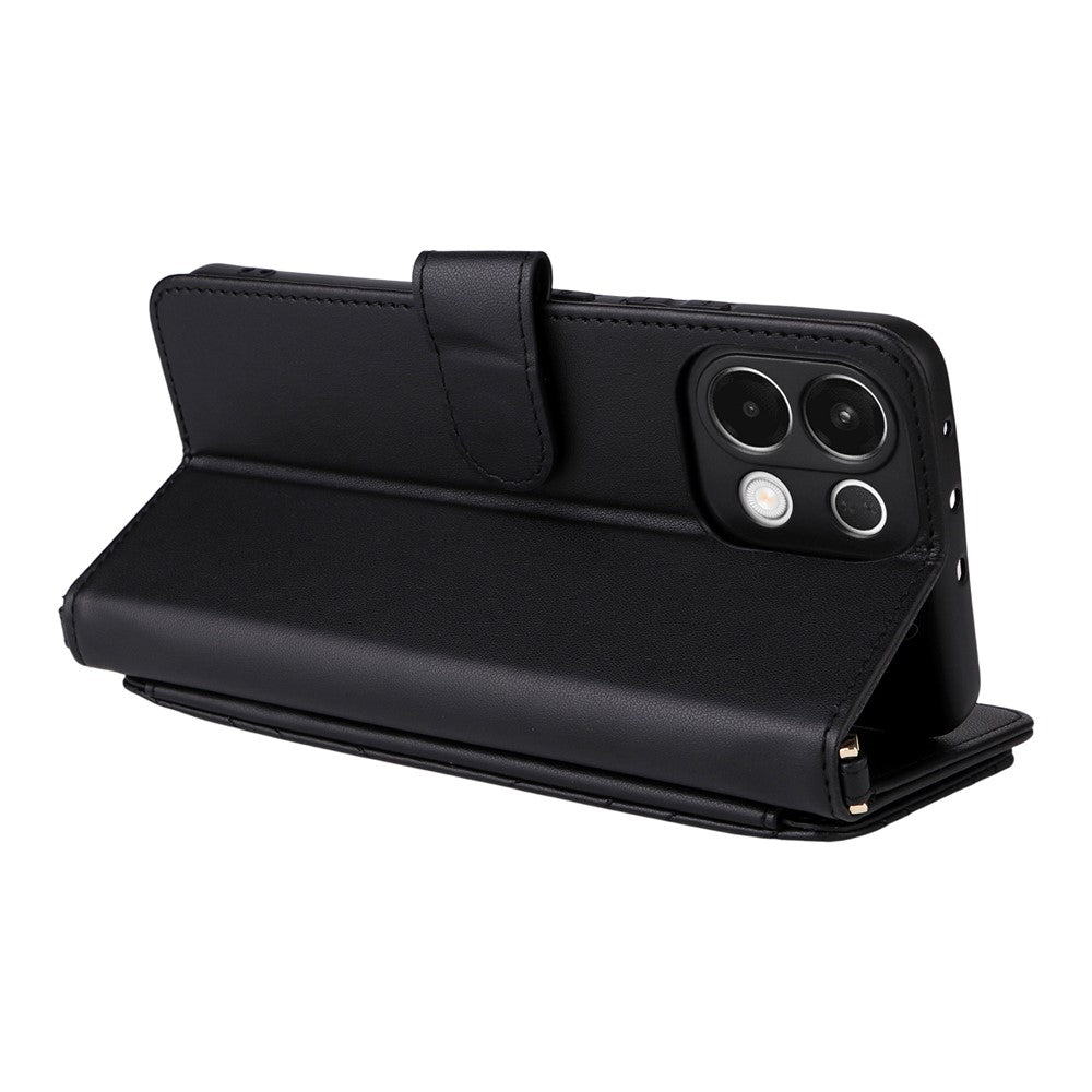 For Oppo K13 5G / K13x / K12s Case with Shoulder / Wrist Strap Leather Phone Cover Stand Wallet - Black