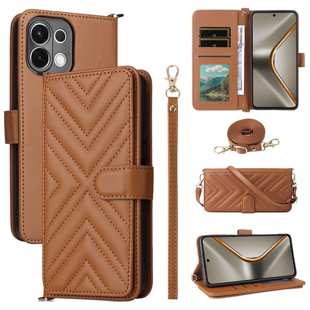 For Oppo K13 5G / K13x / K12s Case with Shoulder / Wrist Strap Leather Phone Cover Stand Wallet - Brown