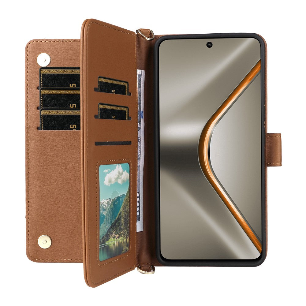 For Oppo K13 5G / K13x / K12s Case with Shoulder / Wrist Strap Leather Phone Cover Stand Wallet - Brown