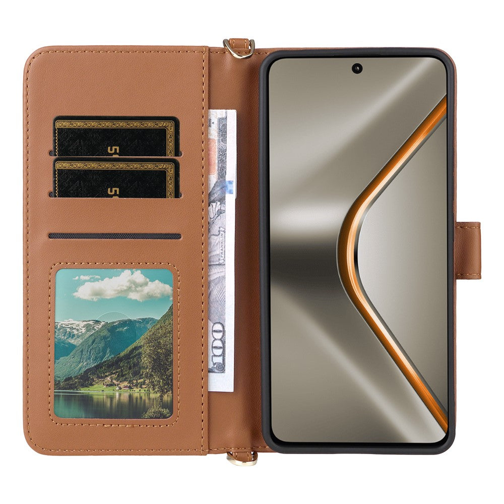 For Oppo K13 5G / K13x / K12s Case with Shoulder / Wrist Strap Leather Phone Cover Stand Wallet - Brown